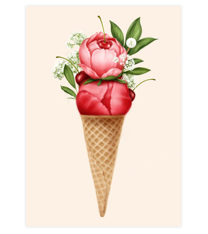 Cherry Peonies Sorbet Art Print