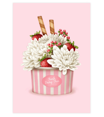 Strawberries & Chrysanthemums Art Print